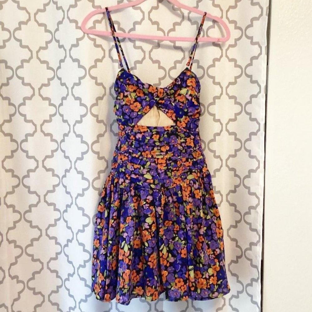Shareen Collections Dark Floral Mini Cut Out Dress - NWT - 4